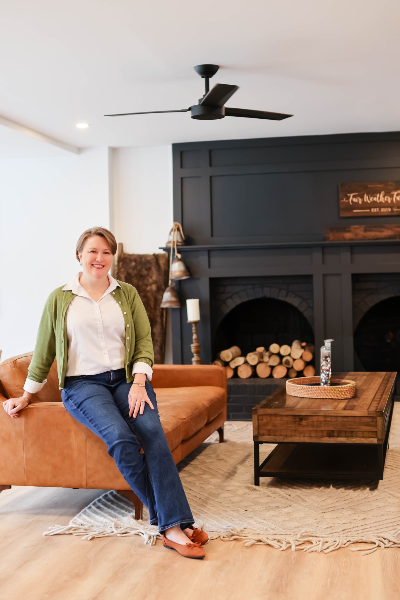 Teresa Fowler sitting in a welcoming living room